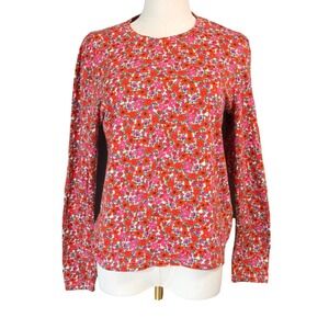 J.Crew Floral Long Sleeve T-Shirt Womens Small Red Pink Cotton Puff Shoulder